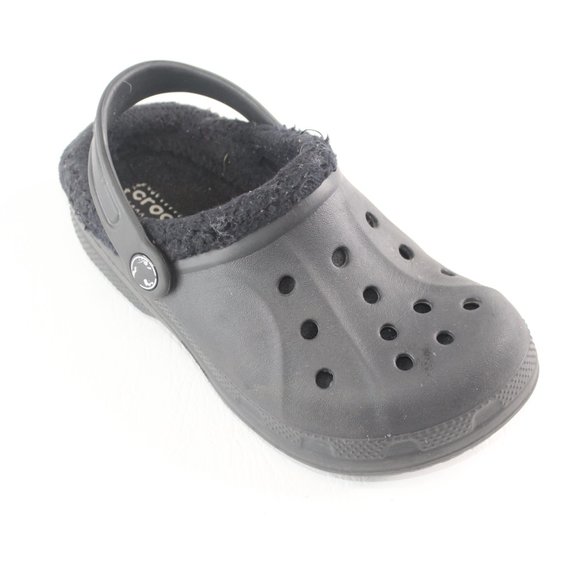 Crocs Black Classic Clogs Faux Fur Lining Junior Child Youth Shoes #128 - Picture 6 of 8